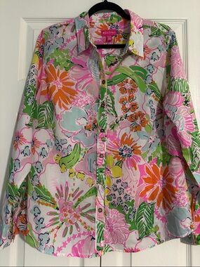 Lilly Pulitzer Pastel Floral Button-Up Shirt - Pink, Green, Blue
